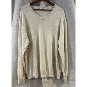 Turnbury Extra Fine Merino Wool Sweater Mens V-Neck‎ Pullover 3XT Cream